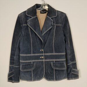Suede By P.T. Women's Leather Jacket Size M Blue Cotton Lining Business Casual